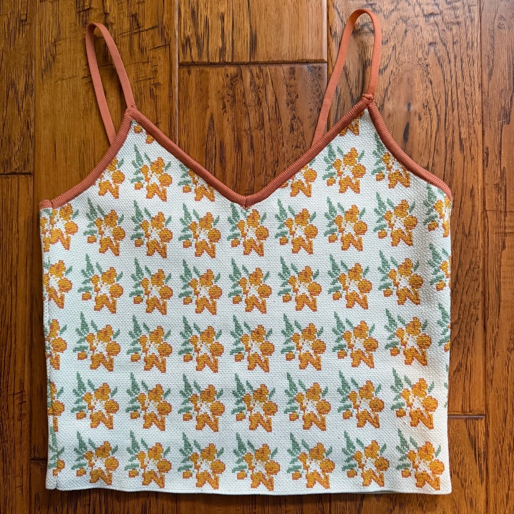 Zara Floral Knit Crop Top Size S - Orange and Green